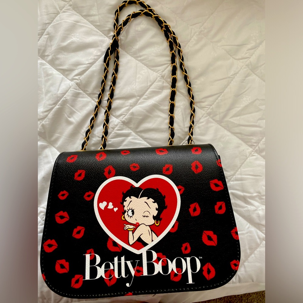 Betty Boop Black and Red Kiss Print Purse
